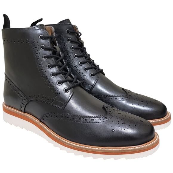 Vintage Foundry Men Parker Wingtip Brogue Dress Boots Size US 10M Black Leather - Picture 1 of 6